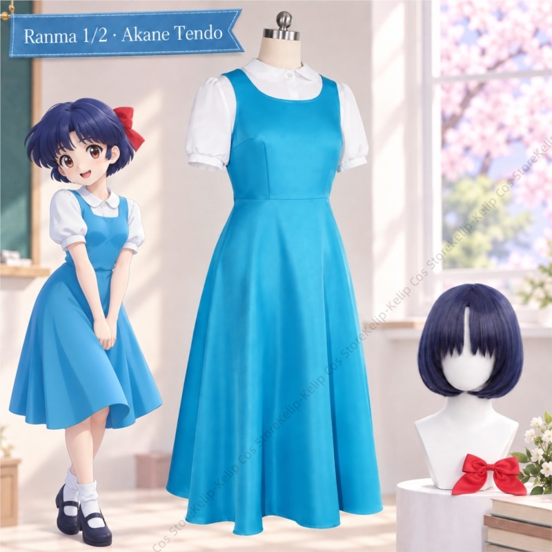 Ranma 1/2 Akane Tendo Cosplay  - Anime Cosplay Blue Hair recension och pris